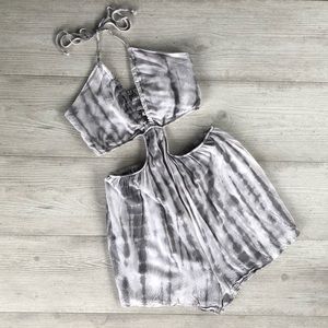 Cutout halter top tie dye romper